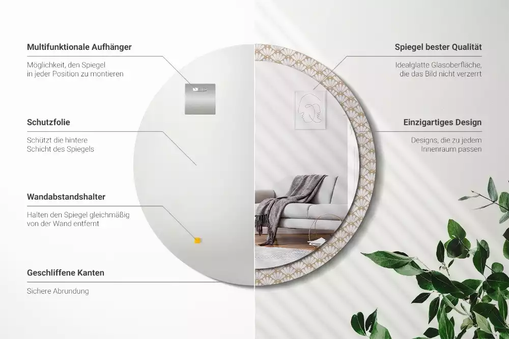 Miroir rond imprimé Fleur orientale