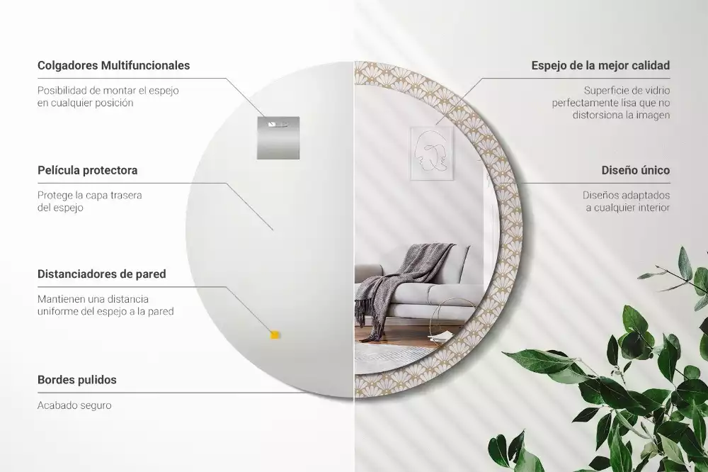 Miroir rond imprimé Fleur orientale