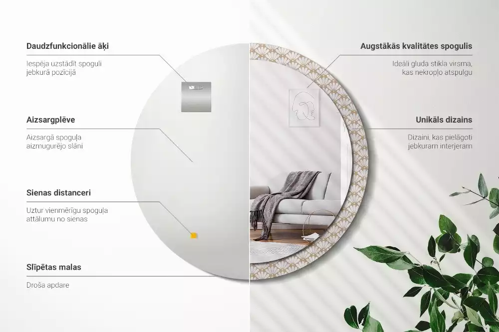 Miroir rond imprimé Fleur orientale