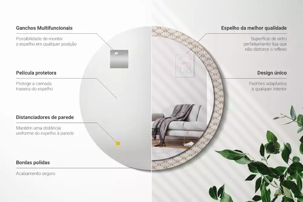 Miroir rond imprimé Fleur orientale
