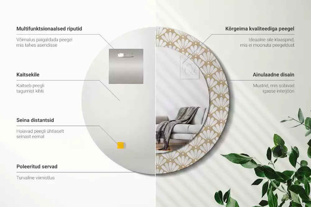 Miroir rond imprimé Fleur orientale