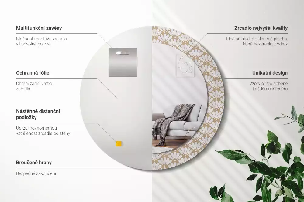 Miroir rond imprimé Fleur orientale