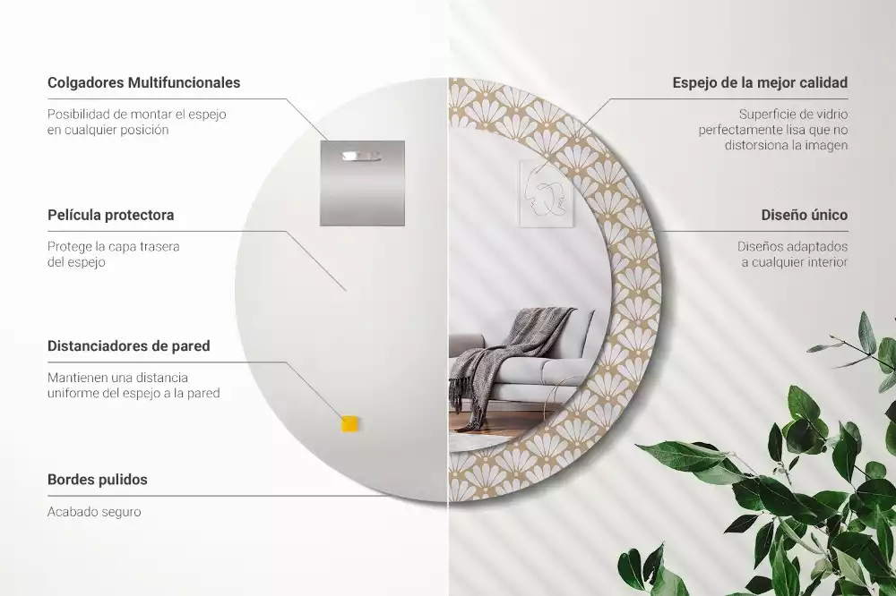 Miroir rond imprimé Fleur orientale