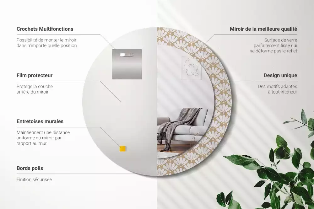 Miroir rond imprimé Fleur orientale