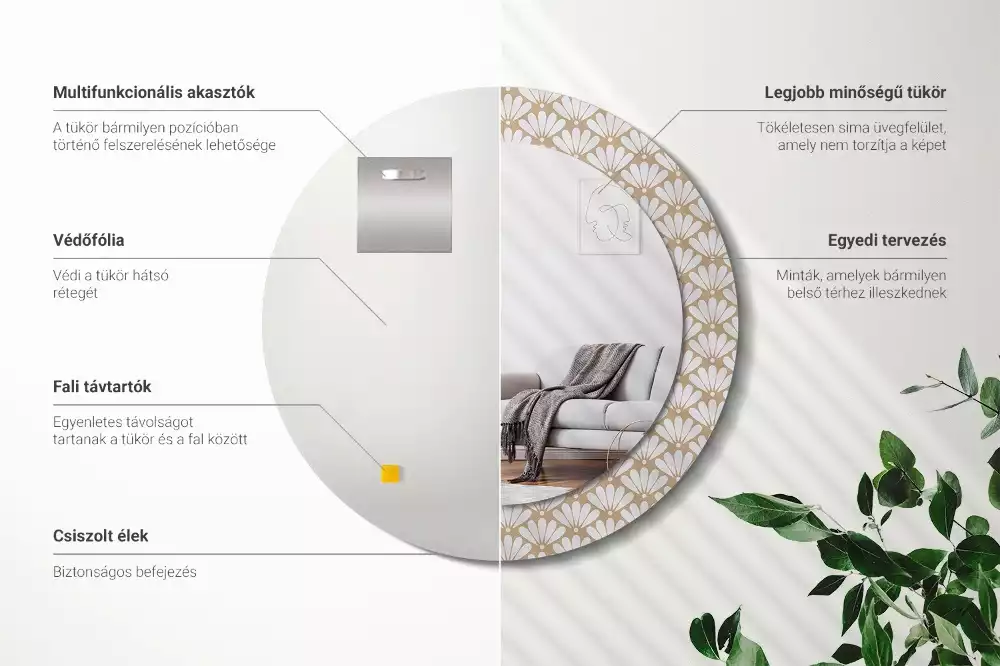 Miroir rond imprimé Fleur orientale