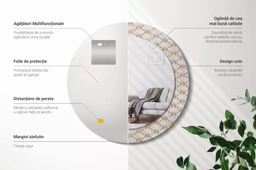 Miroir rond imprimé Fleur orientale