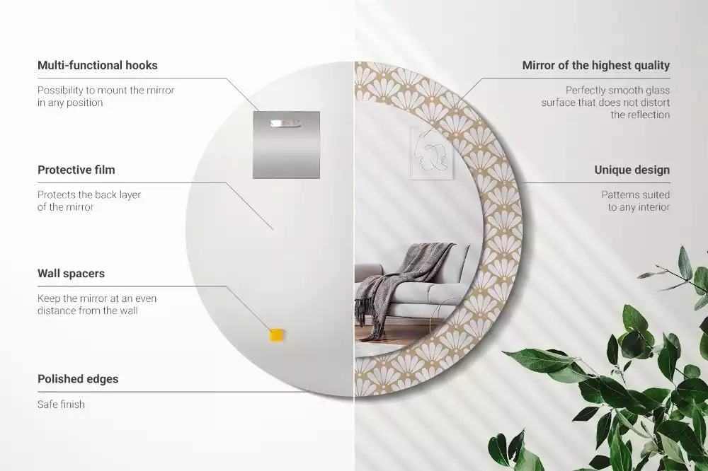 Miroir rond imprimé Fleur orientale