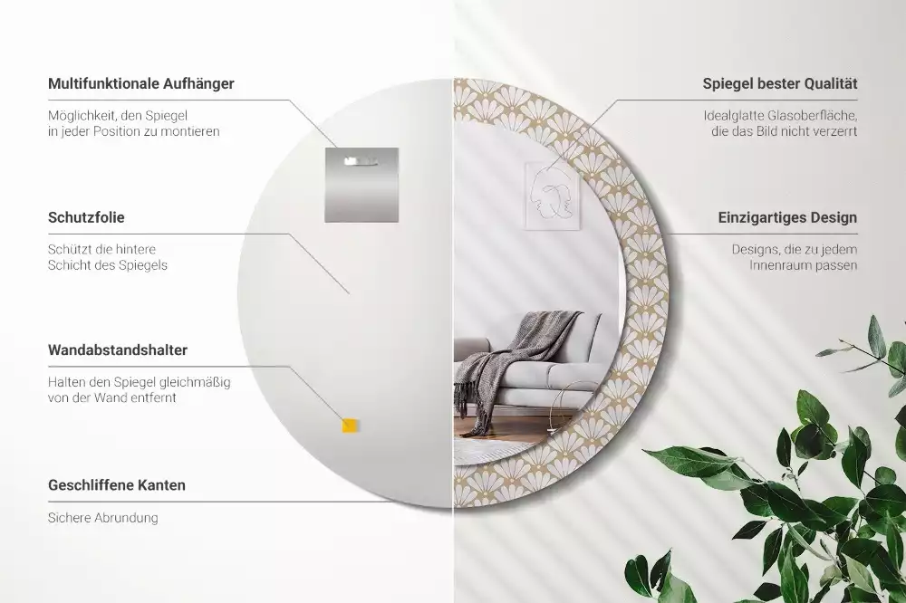 Miroir rond imprimé Fleur orientale