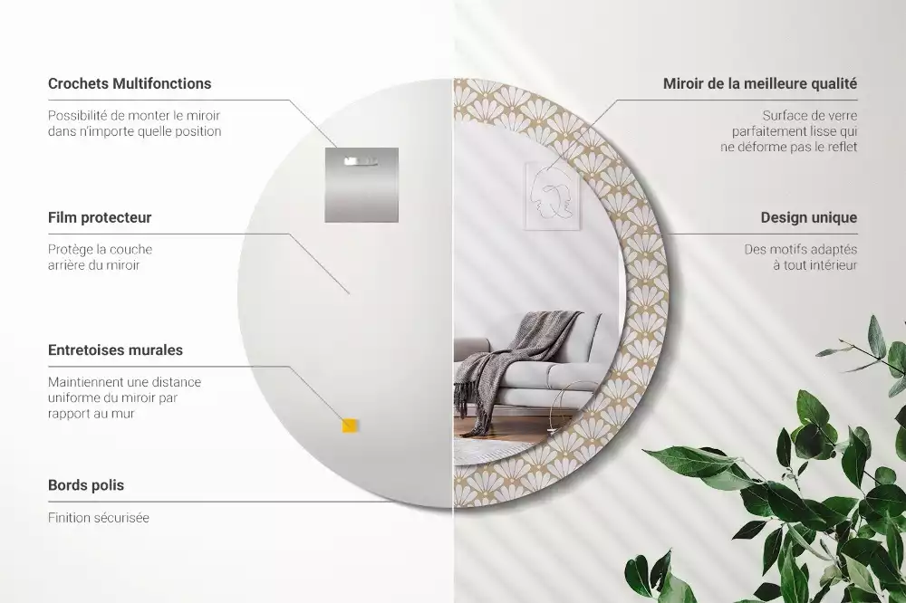 Miroir rond imprimé Fleur orientale