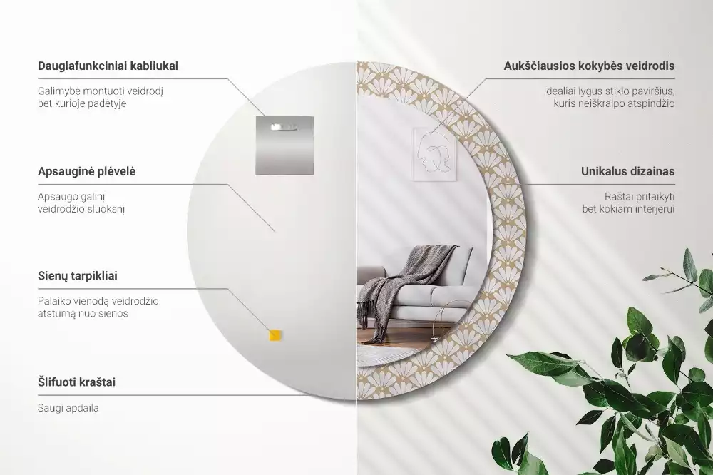 Miroir rond imprimé Fleur orientale