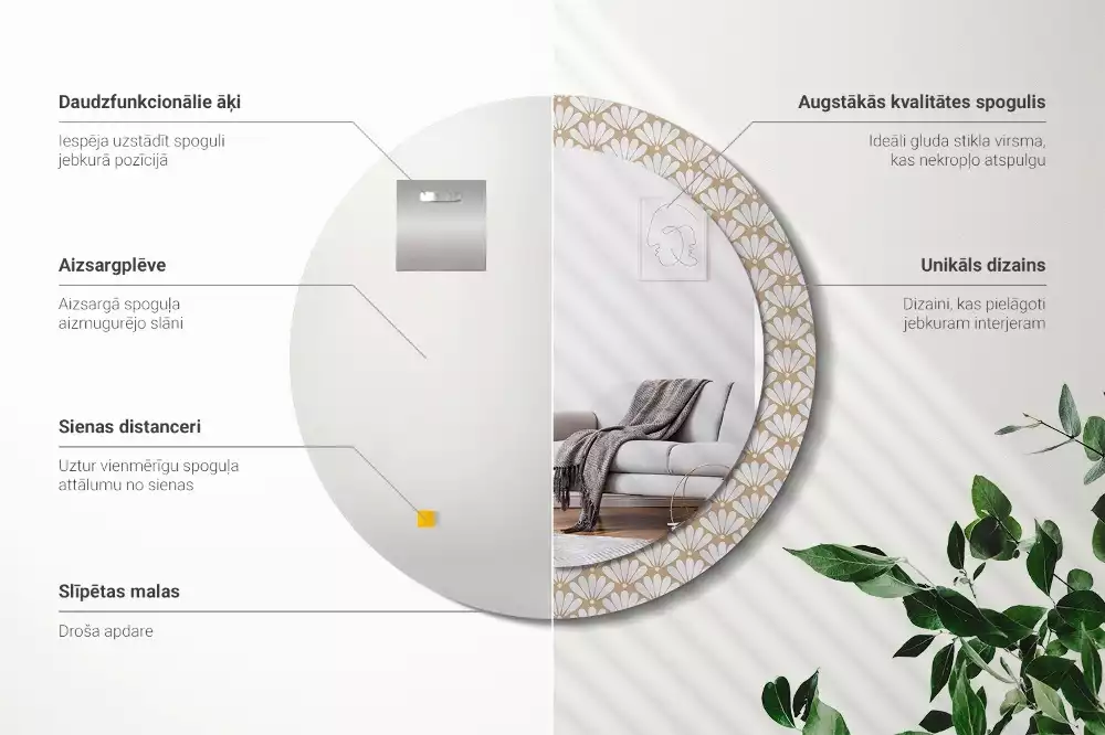 Miroir rond imprimé Fleur orientale