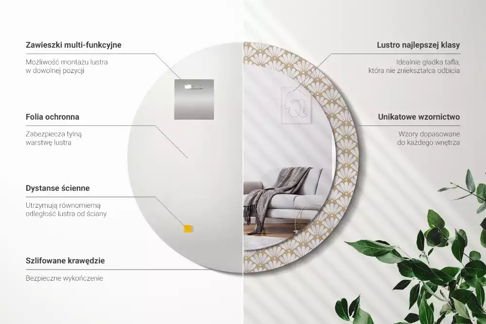 Miroir rond imprimé Fleur orientale