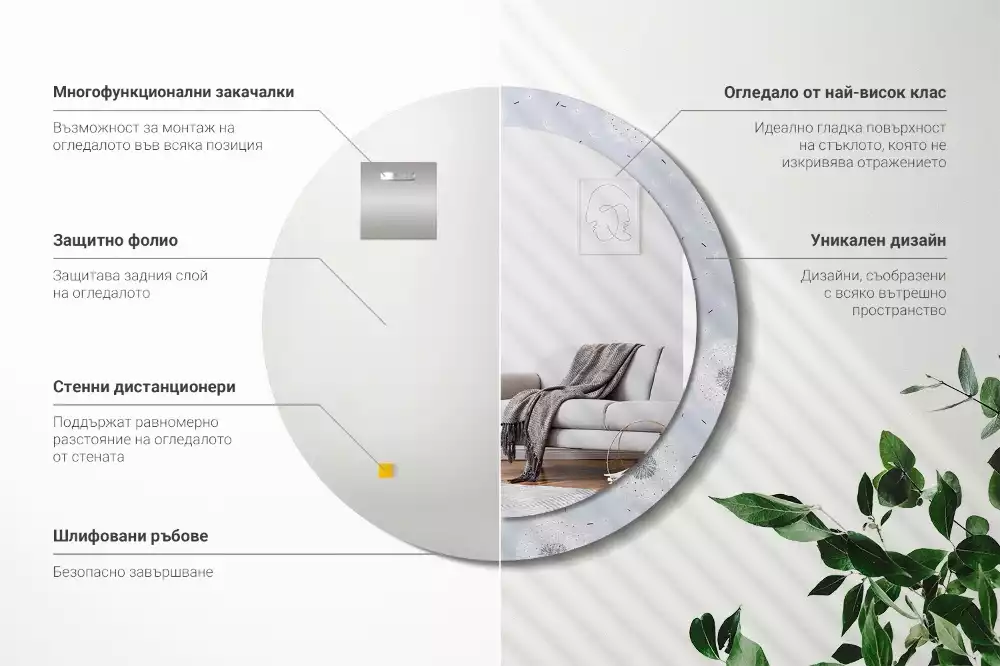 Miroir rond avec décoration Pissenlits