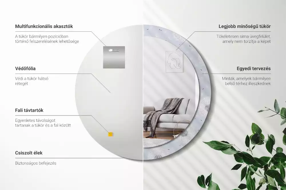 Miroir rond avec décoration Pissenlits