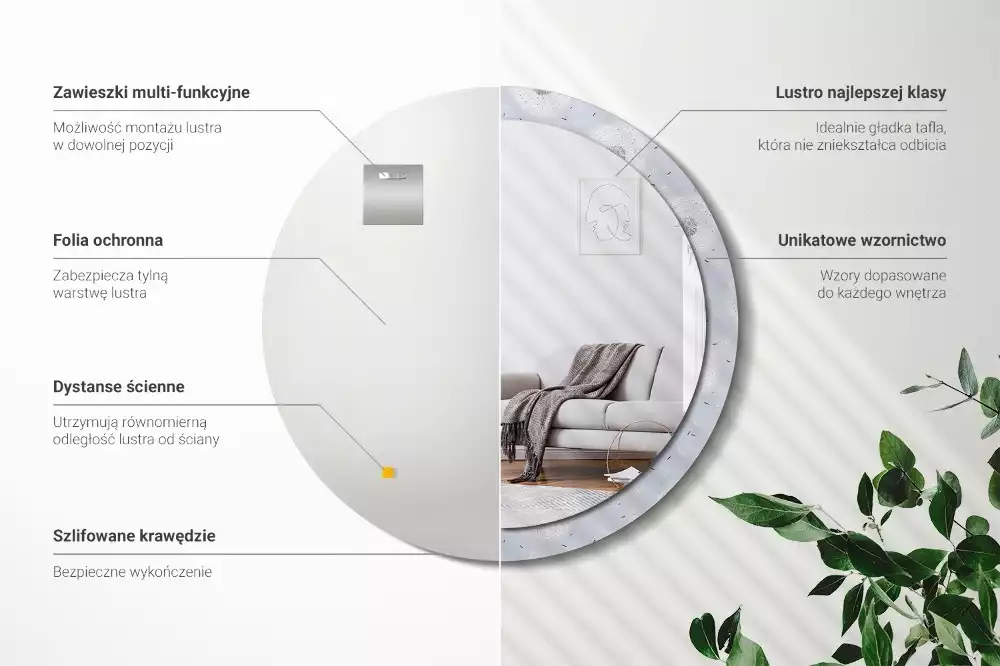 Miroir rond avec décoration Pissenlits