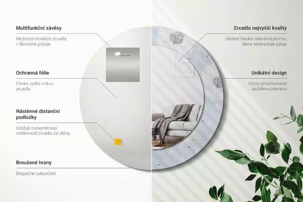 Miroir rond avec décoration Pissenlits