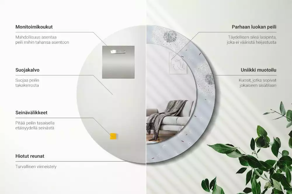 Miroir rond avec décoration Pissenlits