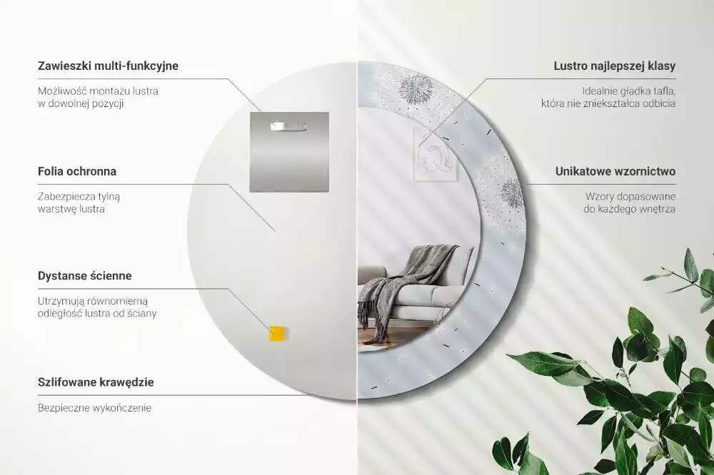 Miroir rond avec décoration Pissenlits