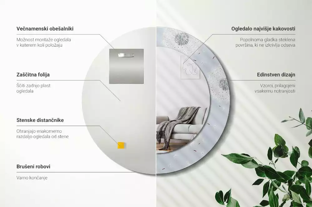 Miroir rond avec décoration Pissenlits