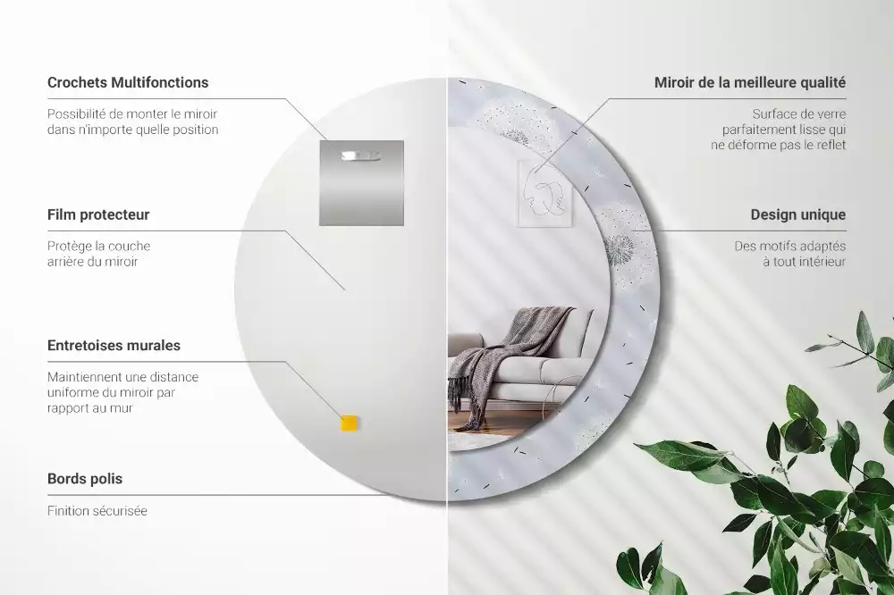 Miroir rond avec décoration Pissenlits