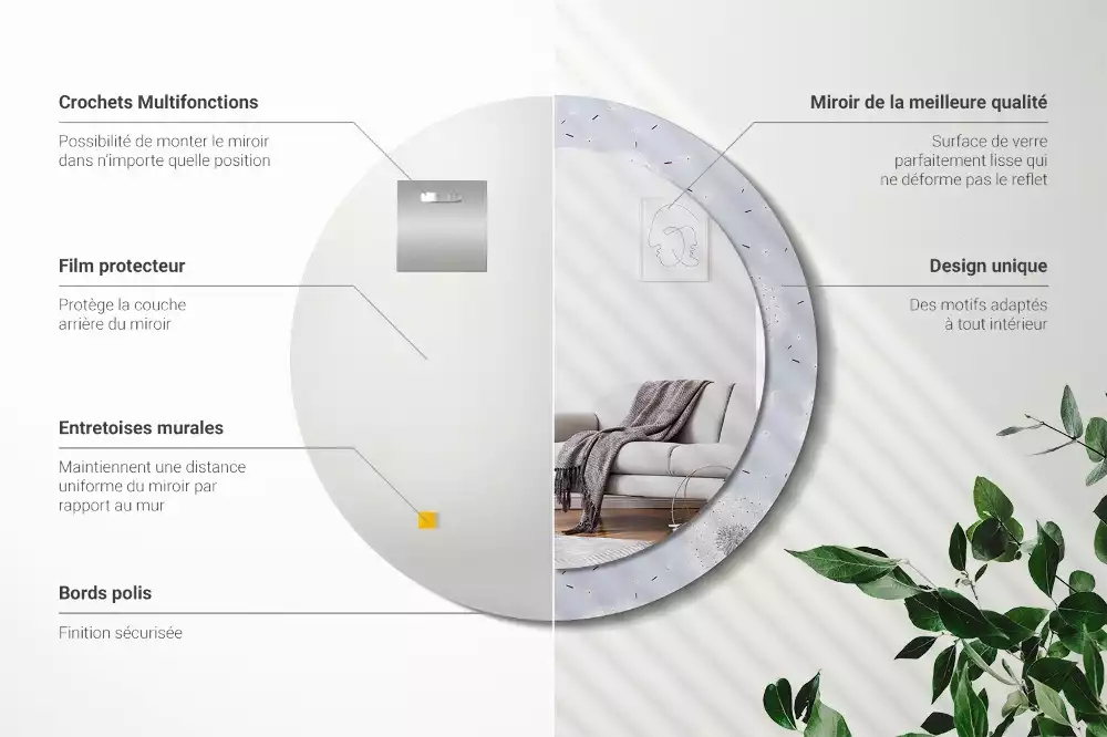 Miroir rond avec décoration Pissenlits