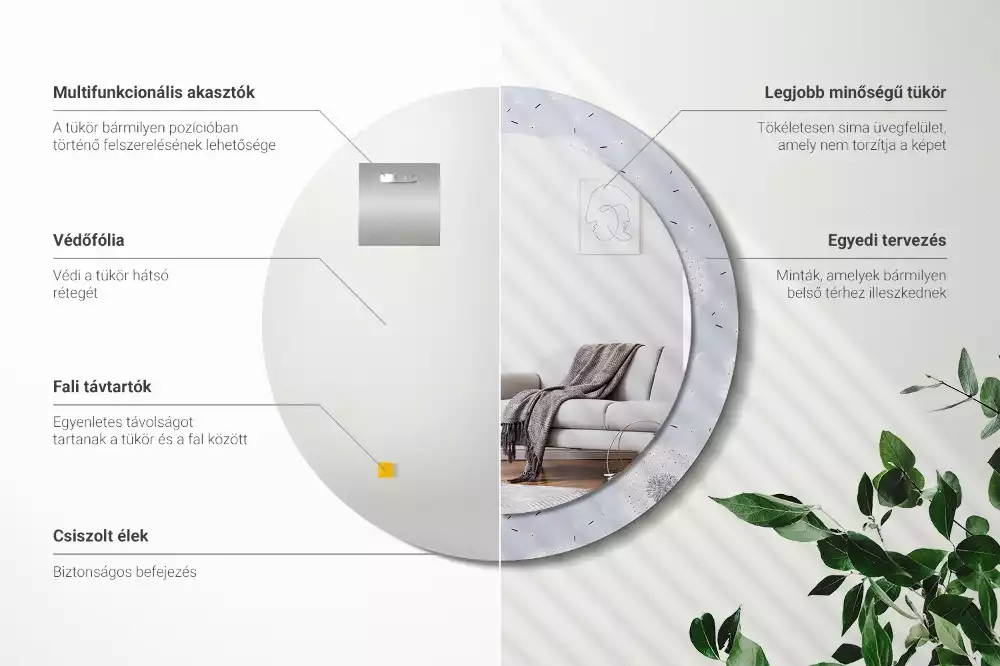 Miroir rond avec décoration Pissenlits