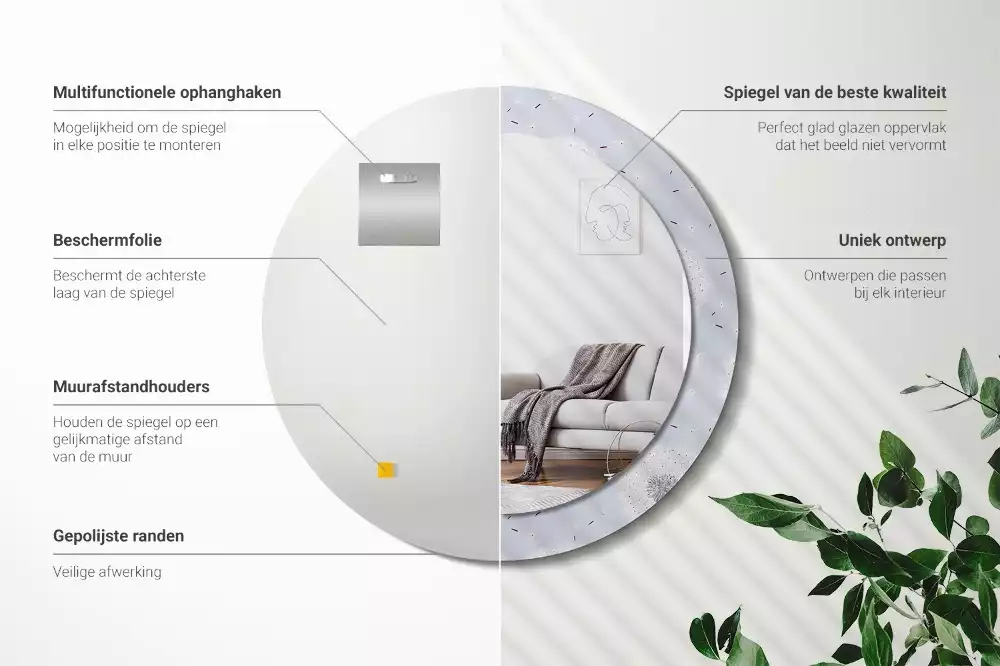 Miroir rond avec décoration Pissenlits