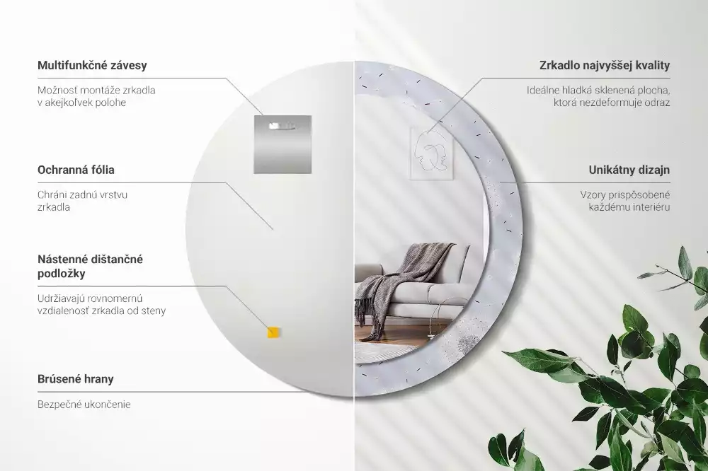 Miroir rond avec décoration Pissenlits