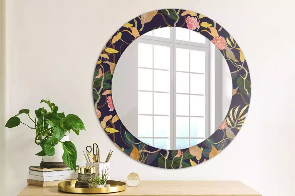 Miroir rond cadre avec impression Plantes aquarelles
