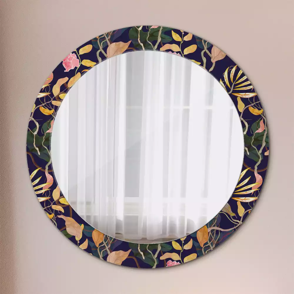 Miroir rond cadre avec impression Plantes aquarelles
