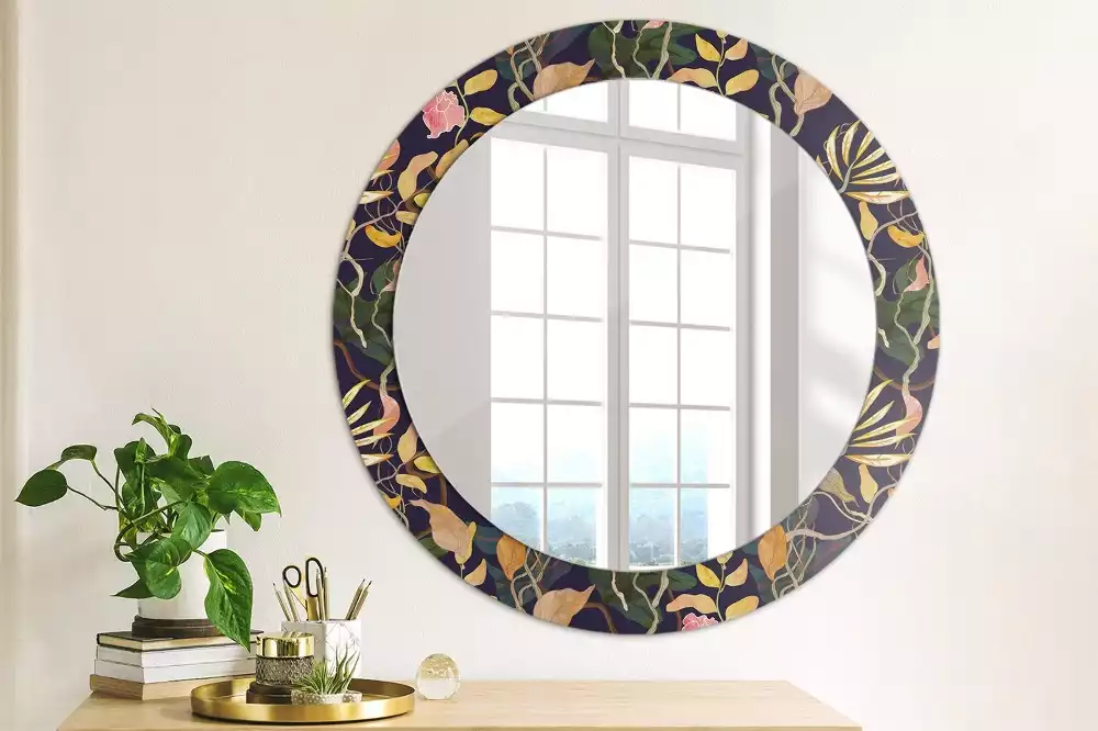 Miroir rond cadre avec impression Plantes aquarelles