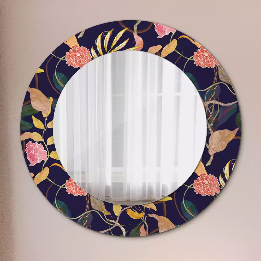 Miroir rond cadre avec impression Plantes aquarelles