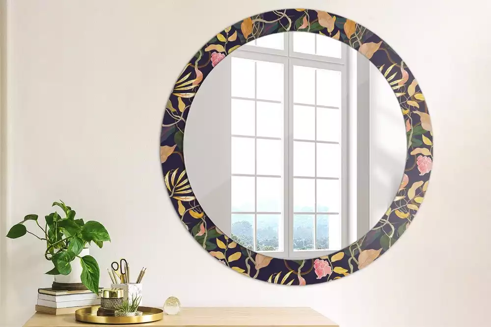 Miroir rond cadre avec impression Plantes aquarelles