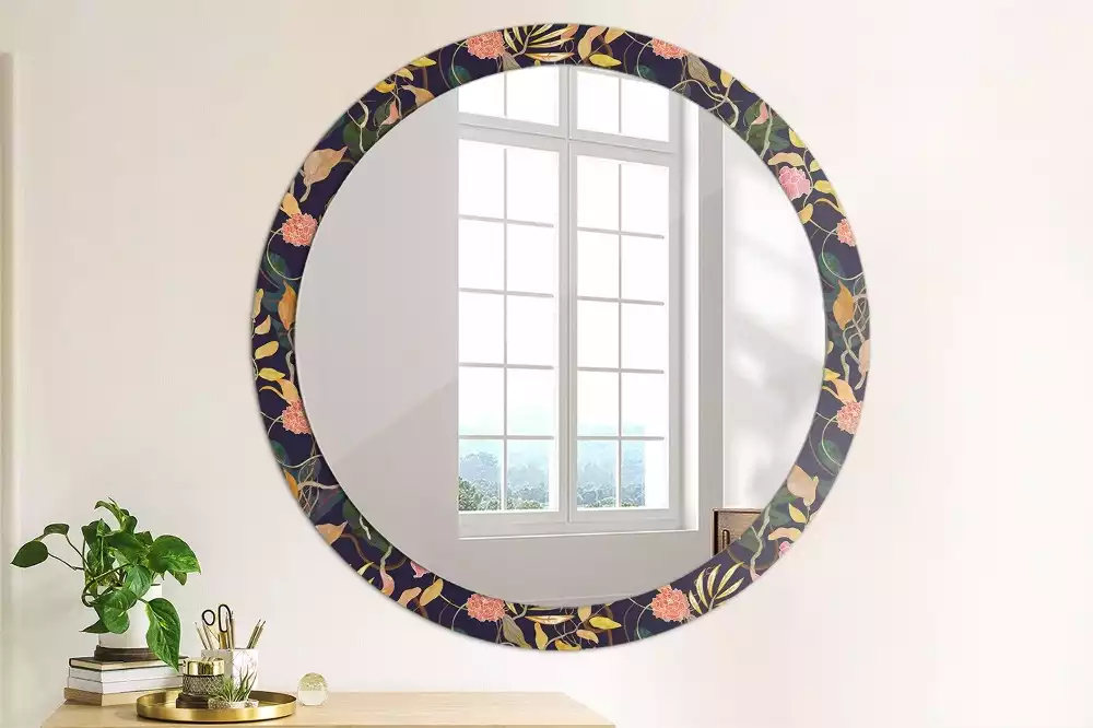Miroir rond cadre avec impression Plantes aquarelles