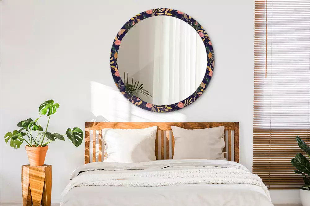 Miroir rond cadre avec impression Plantes aquarelles