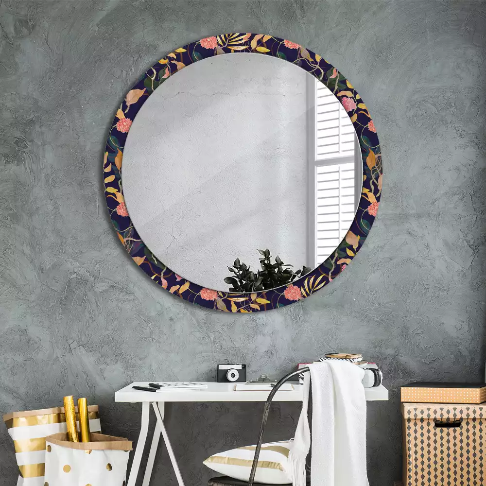 Miroir rond cadre avec impression Plantes aquarelles