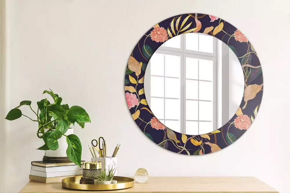 Miroir rond cadre avec impression Plantes aquarelles