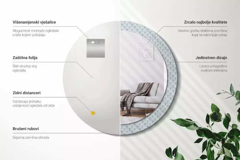 Miroir rond imprimé Motif vintage rétro