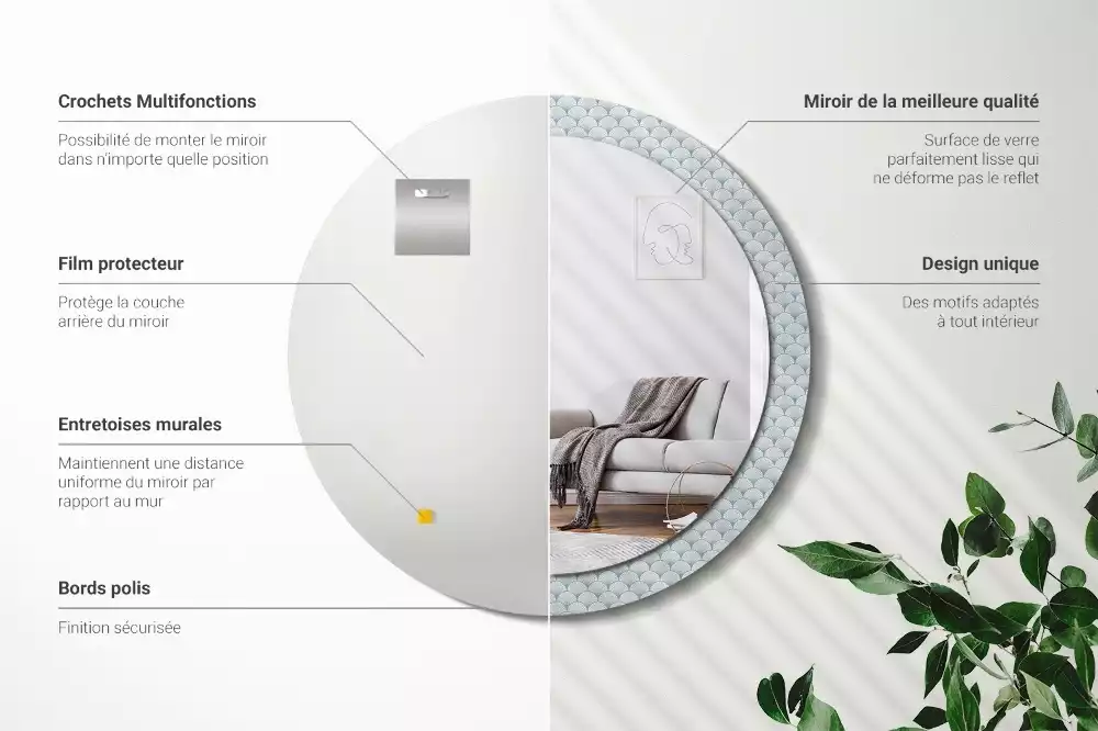 Miroir rond imprimé Motif vintage rétro