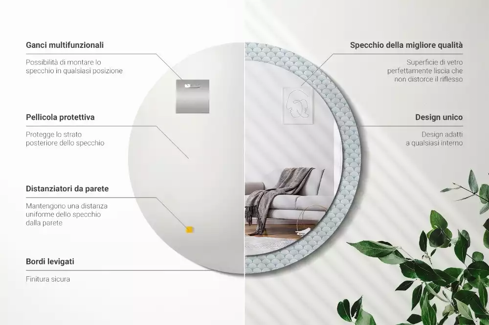 Miroir rond imprimé Motif vintage rétro