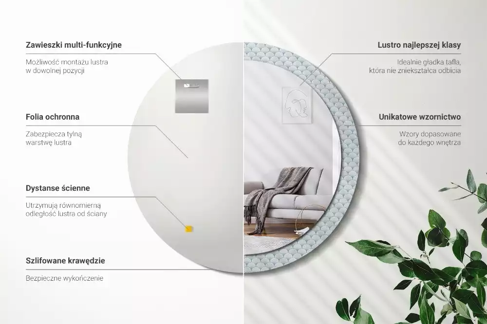 Miroir rond imprimé Motif vintage rétro