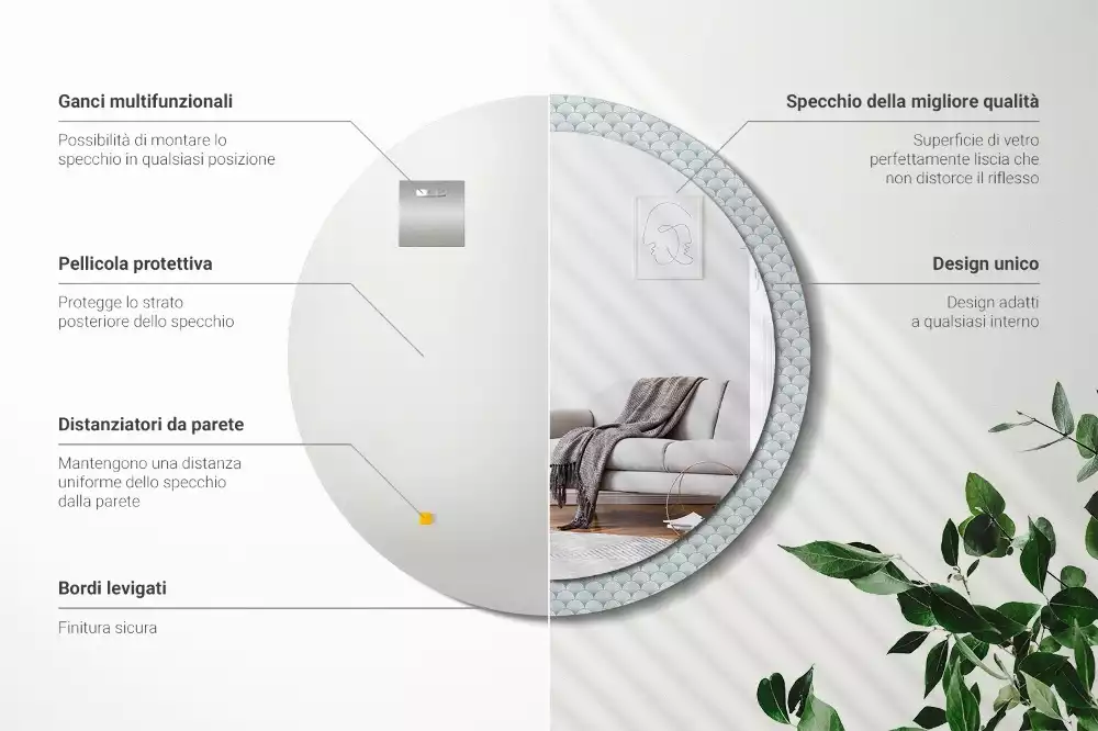 Miroir rond imprimé Motif vintage rétro