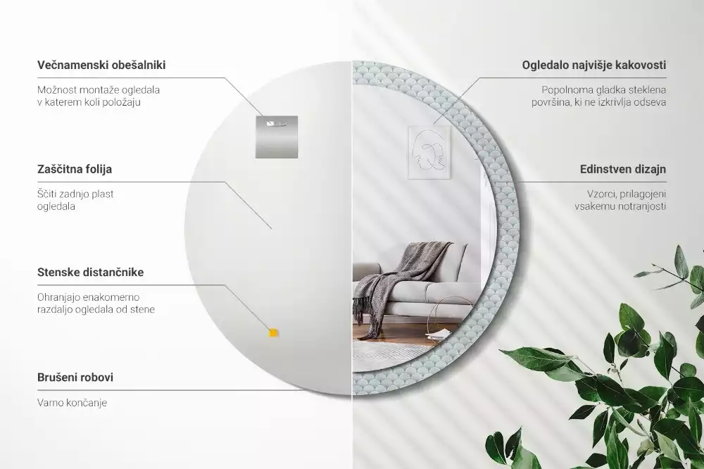 Miroir rond imprimé Motif vintage rétro