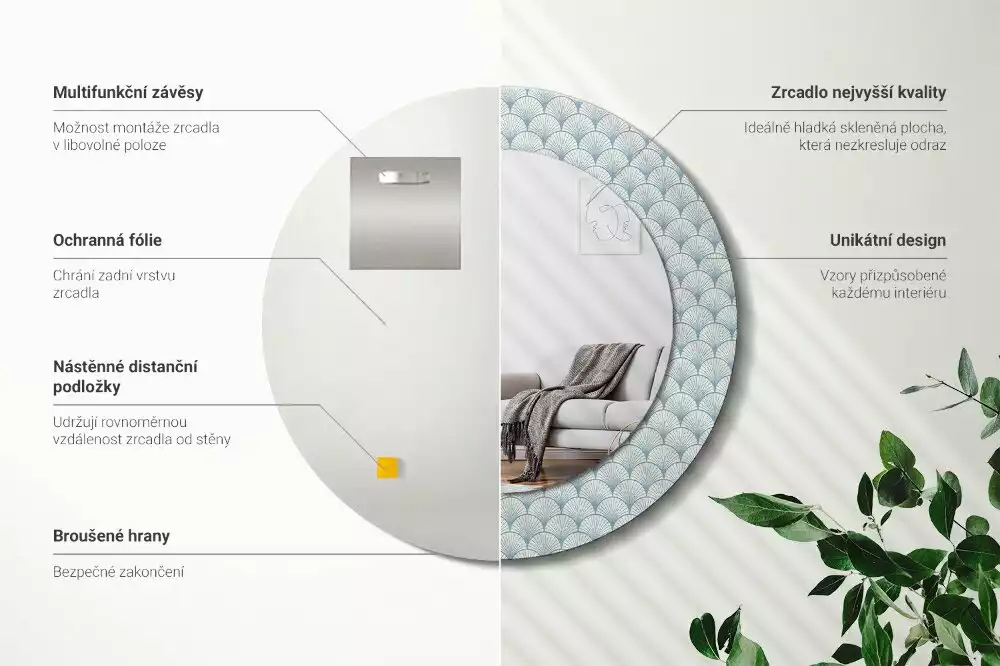 Miroir rond imprimé Motif vintage rétro