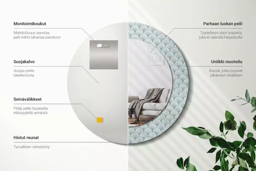 Miroir rond imprimé Motif vintage rétro