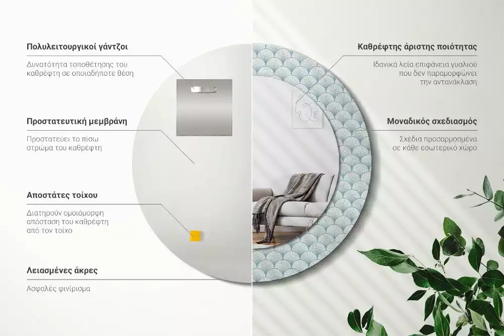 Miroir rond imprimé Motif vintage rétro