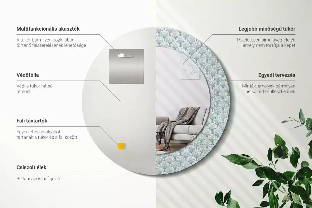 Miroir rond imprimé Motif vintage rétro