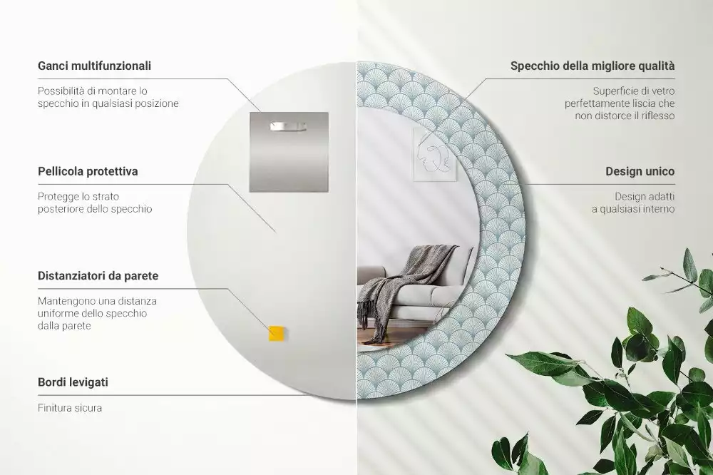 Miroir rond imprimé Motif vintage rétro