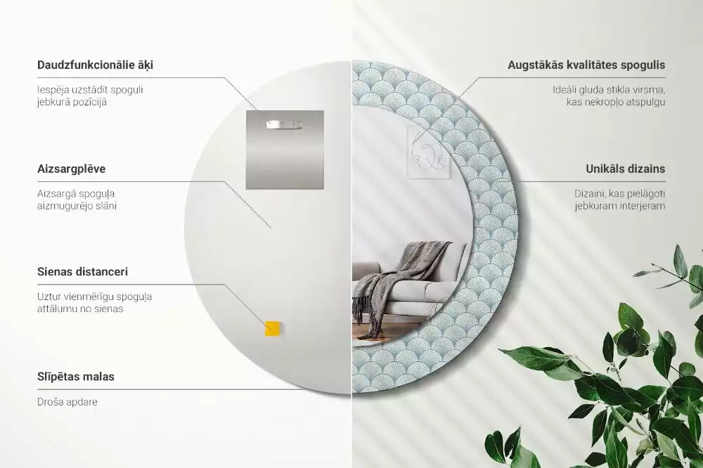 Miroir rond imprimé Motif vintage rétro