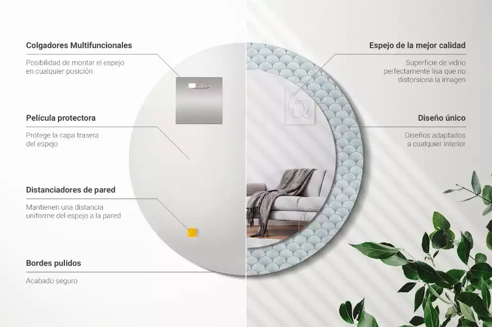 Miroir rond imprimé Motif vintage rétro